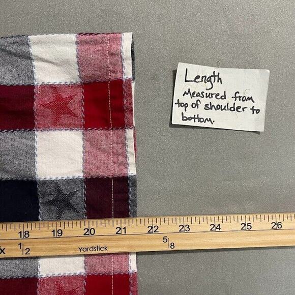 Christmas Plaid Star Button Up Shirt Size Small Country Americana Patriotic - Picture 9 of 9